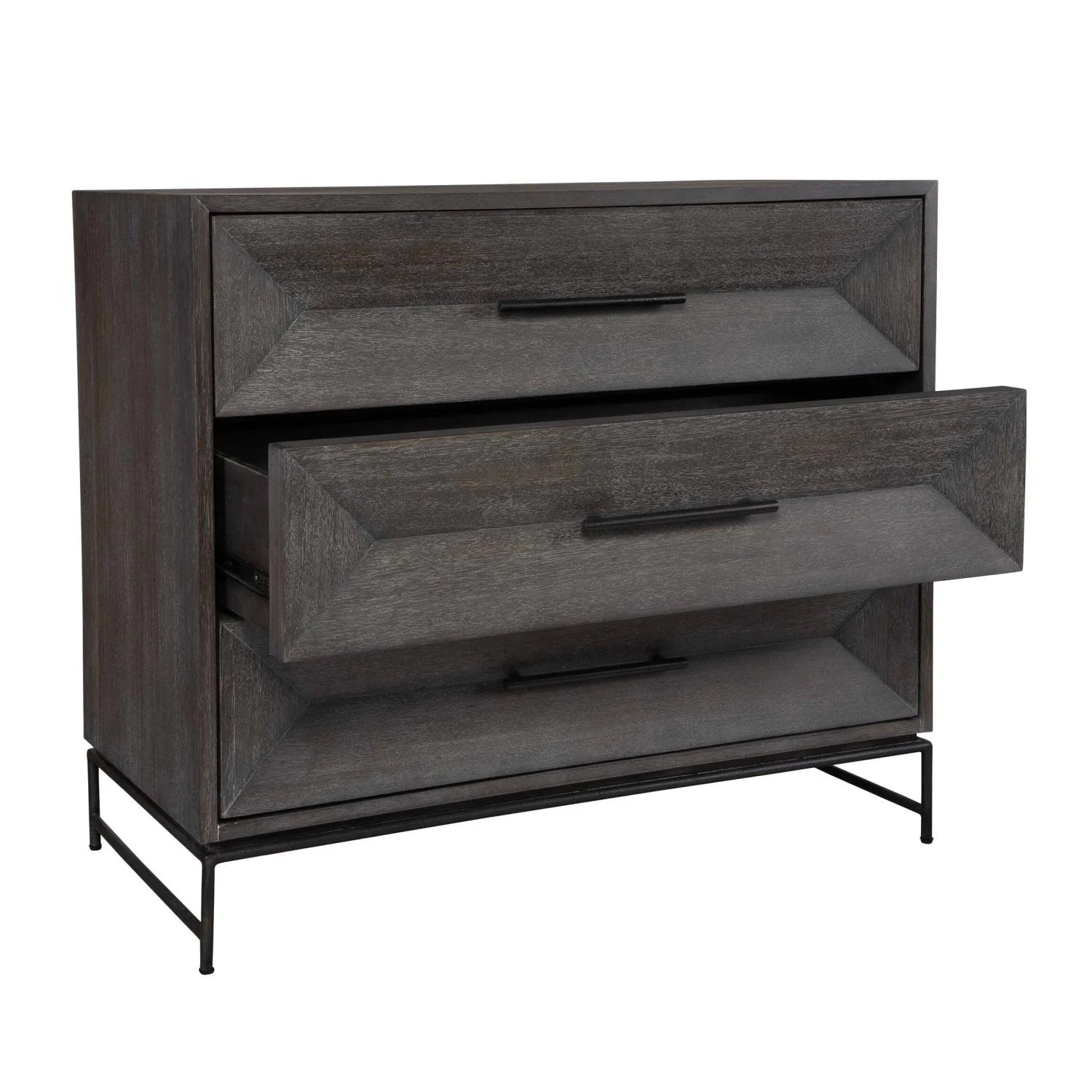 Luxury Modern Gray Glazed Acacia 3-Drawer Chest European Style for Villa