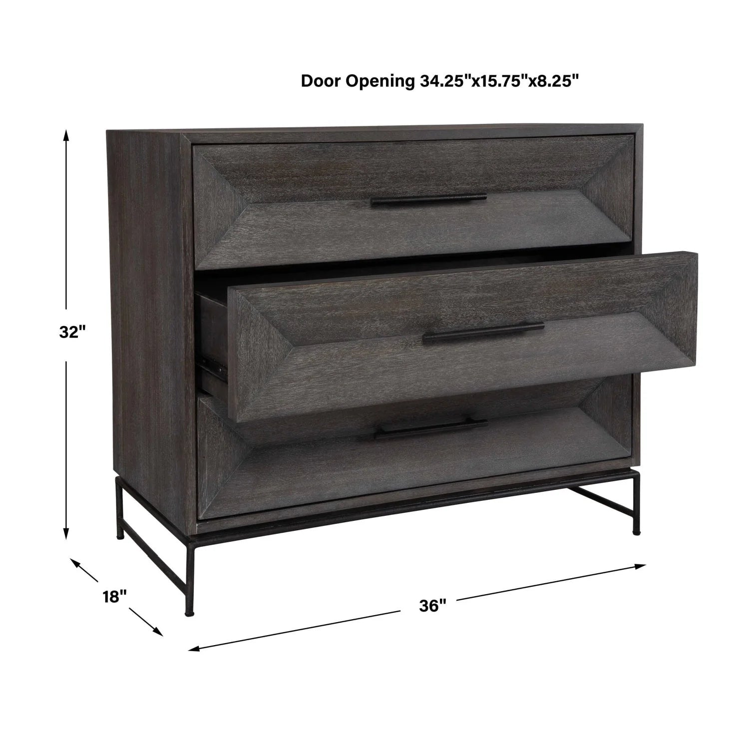 Luxury Modern Gray Glazed Acacia 3-Drawer Chest European Style for Villa