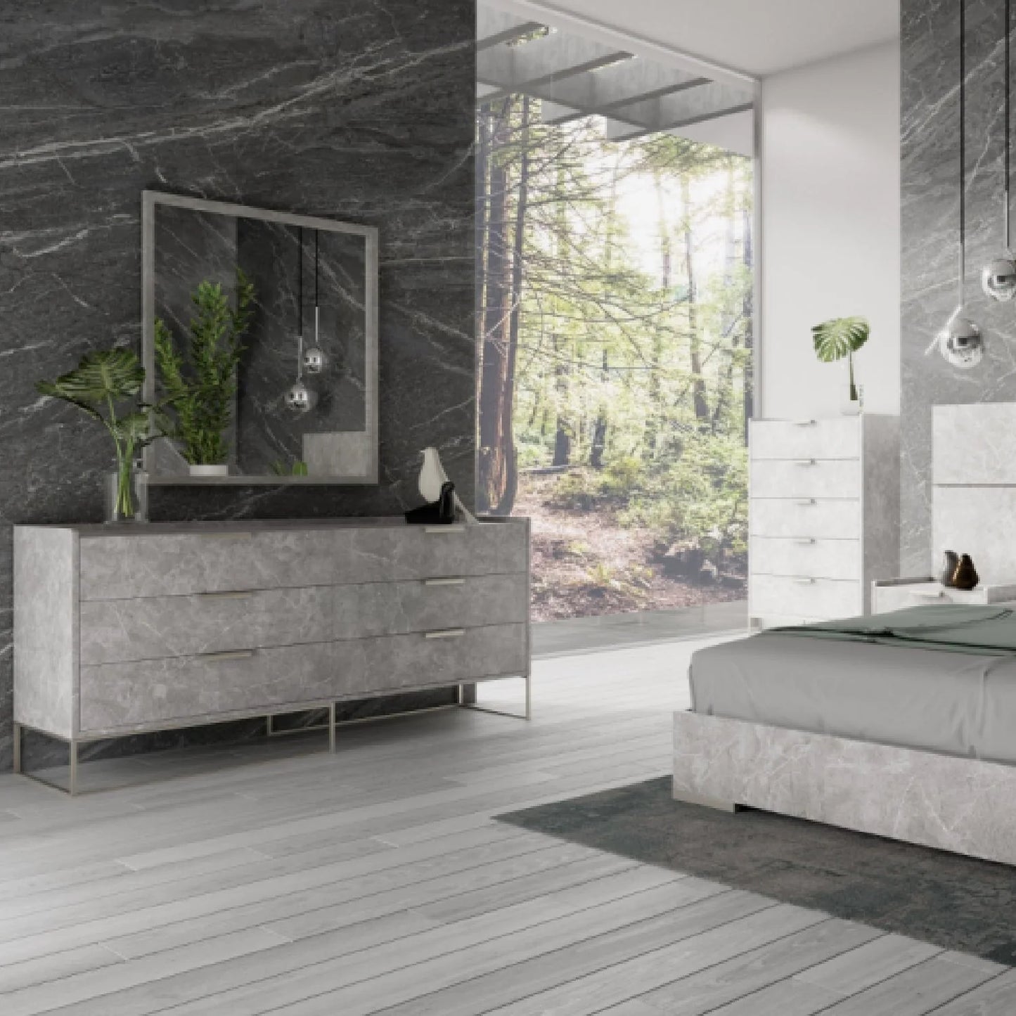 Luxury Modern Gray Marble Six Drawer Dresser European Style for Villa