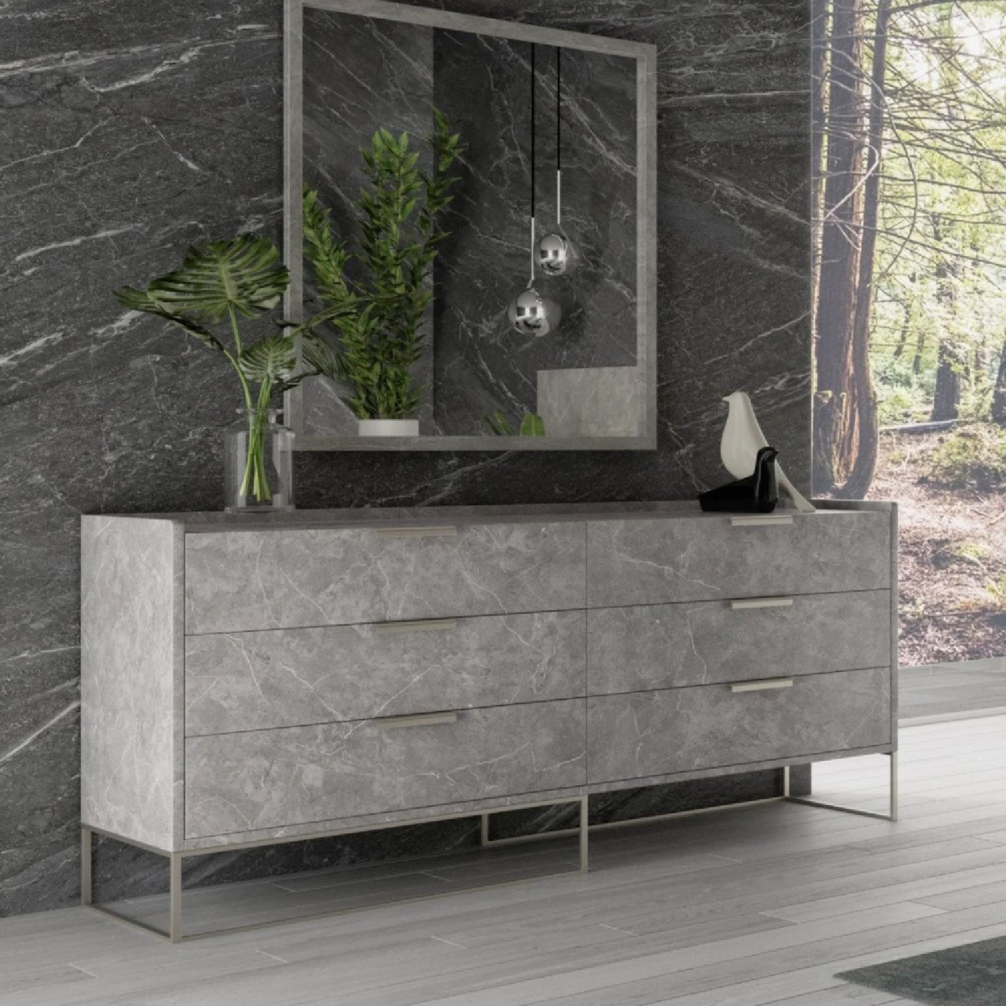 Luxury Modern Gray Marble Six Drawer Dresser European Style for Villa