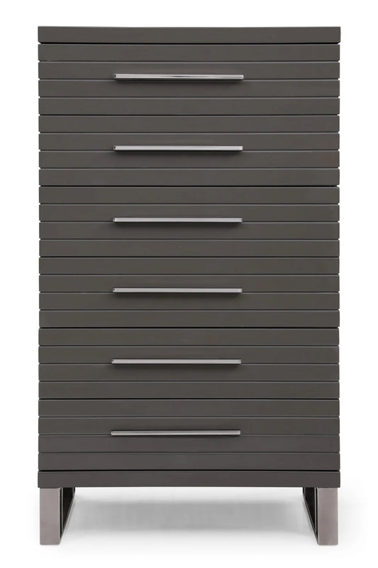 Luxury Modern Gray Slatted 6-Drawer Chest European Style for Villa