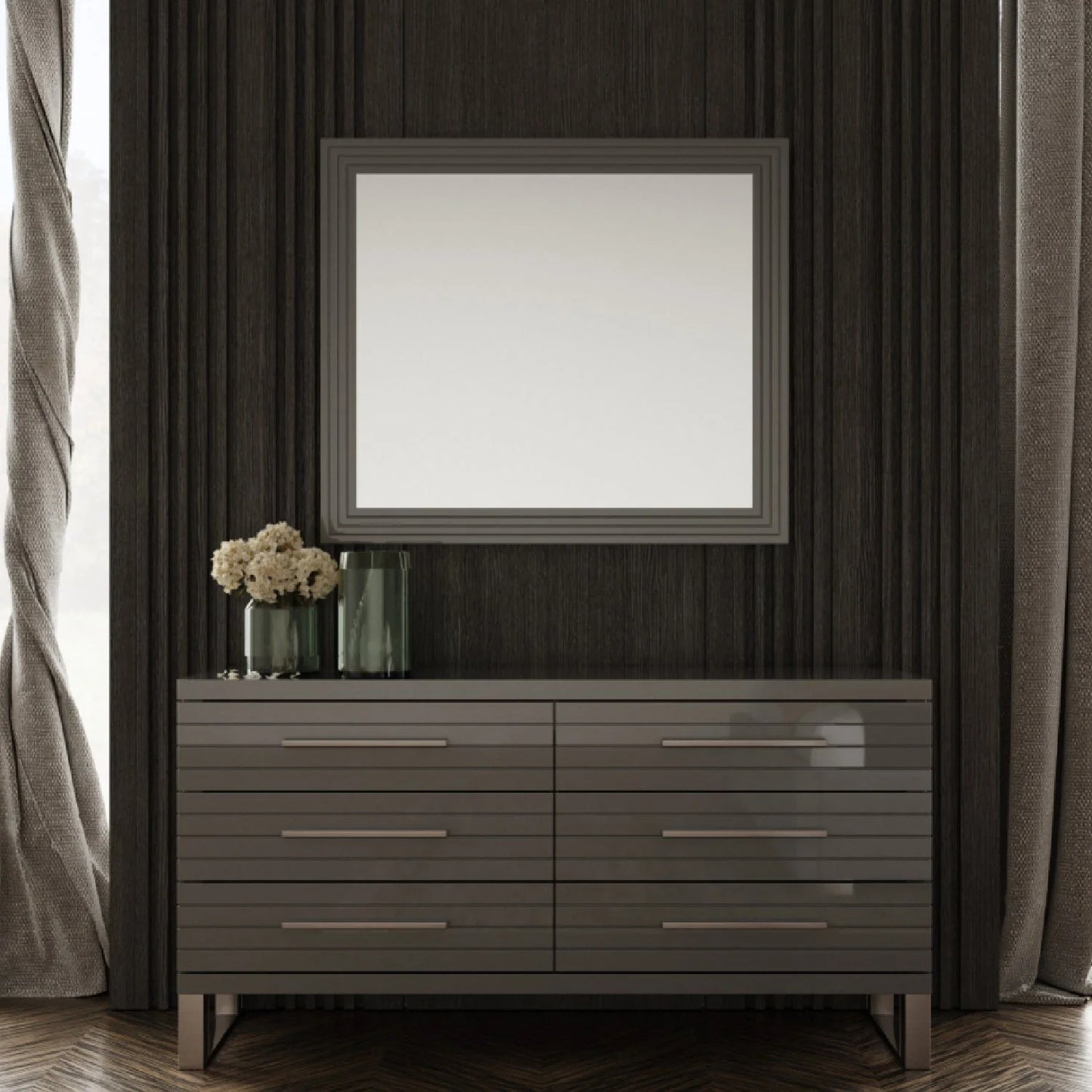 Luxury Modern Gray Slatted 6-Drawer Dresser European Style for Villa