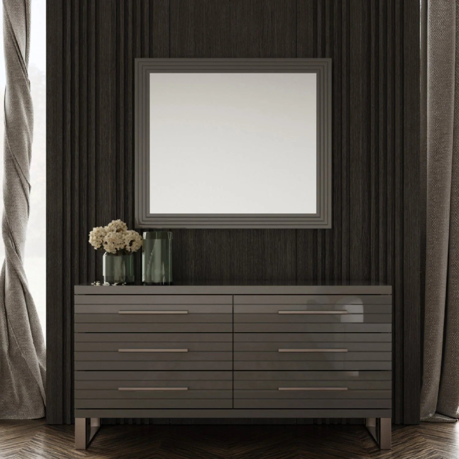 Luxury Modern Gray Slatted 6-Drawer Dresser European Style for Villa