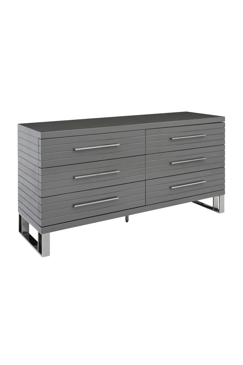 Luxury Modern Gray Slatted 6-Drawer Dresser European Style for Villa