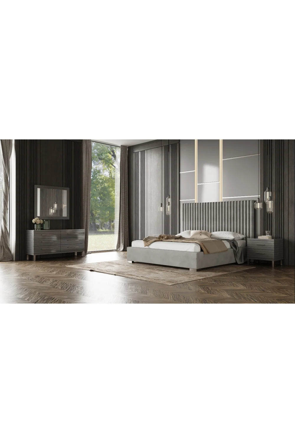 Luxury Modern Gray Slatted 6-Drawer Dresser European Style for Villa