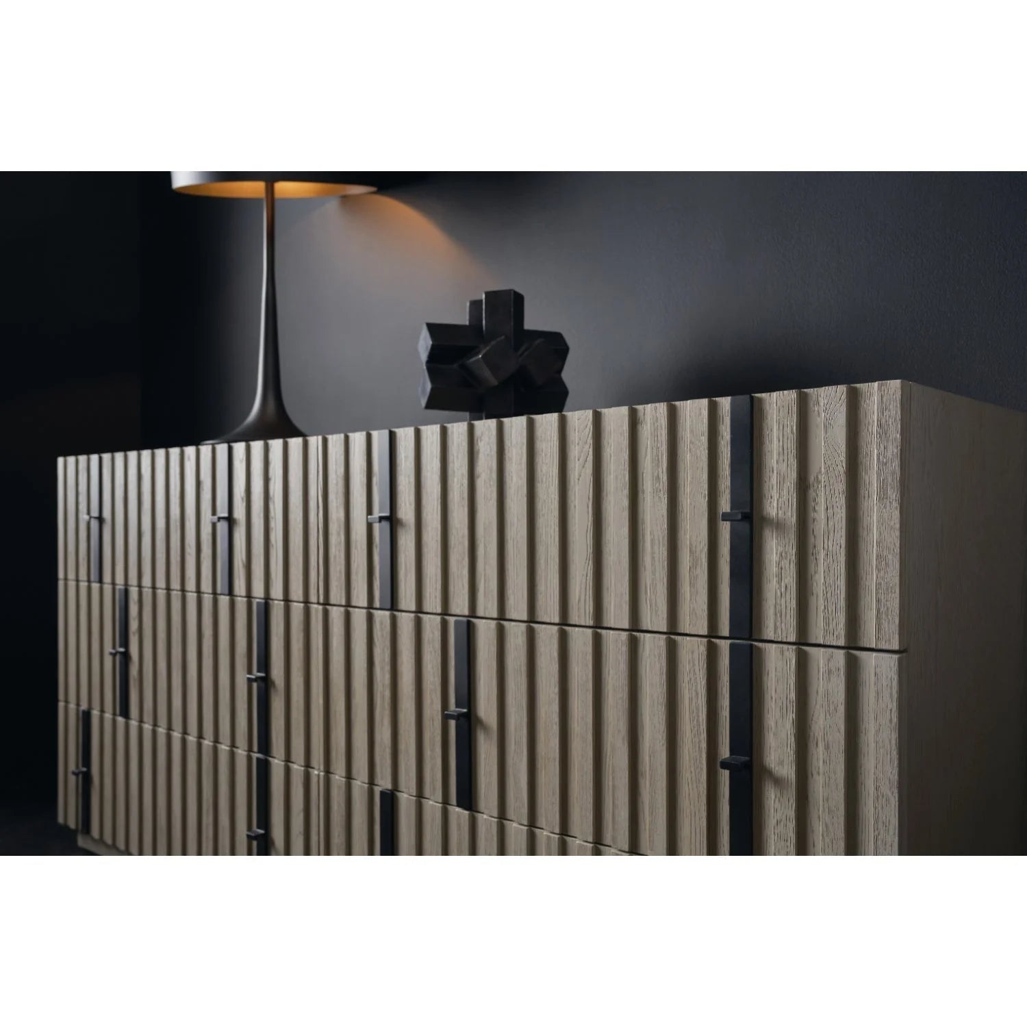 Luxury Modern Gray Slatted 6-Drawer Dresser European Style for Villa