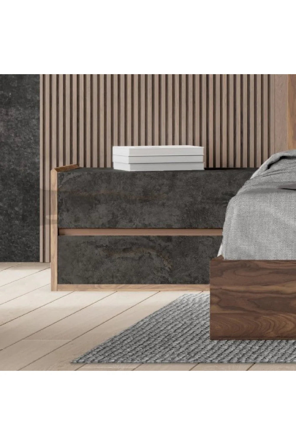 Luxury Modern Gray Stucco 2-Drawer Nightstand European Style for Villa
