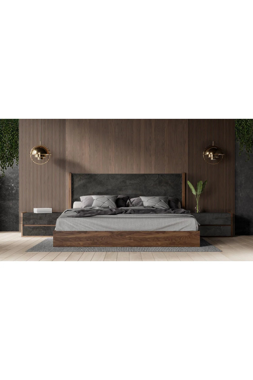 Luxury Modern Gray Stucco 2-Drawer Nightstand European Style for Villa