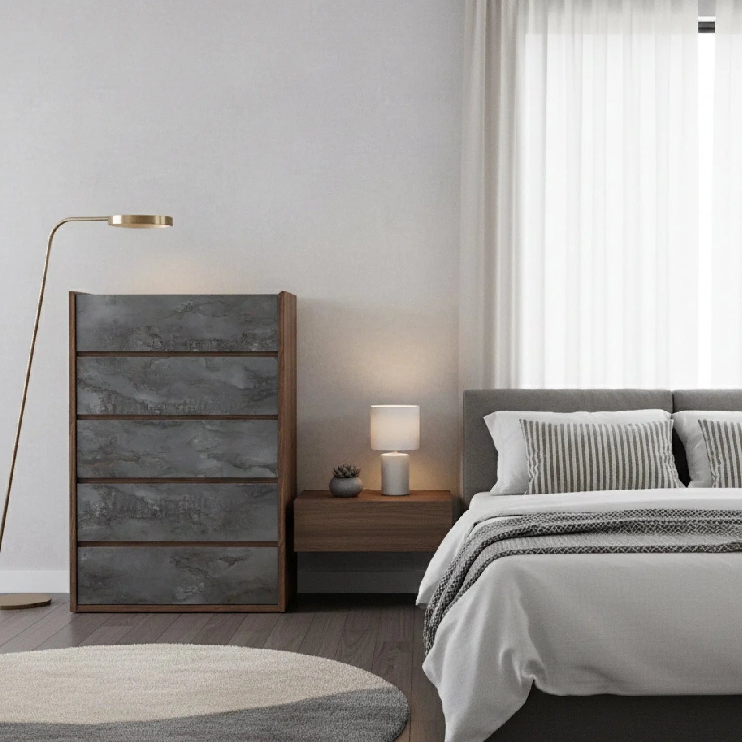 Luxury Modern Gray Stucco 5-Drawer Chest European Style for Villa