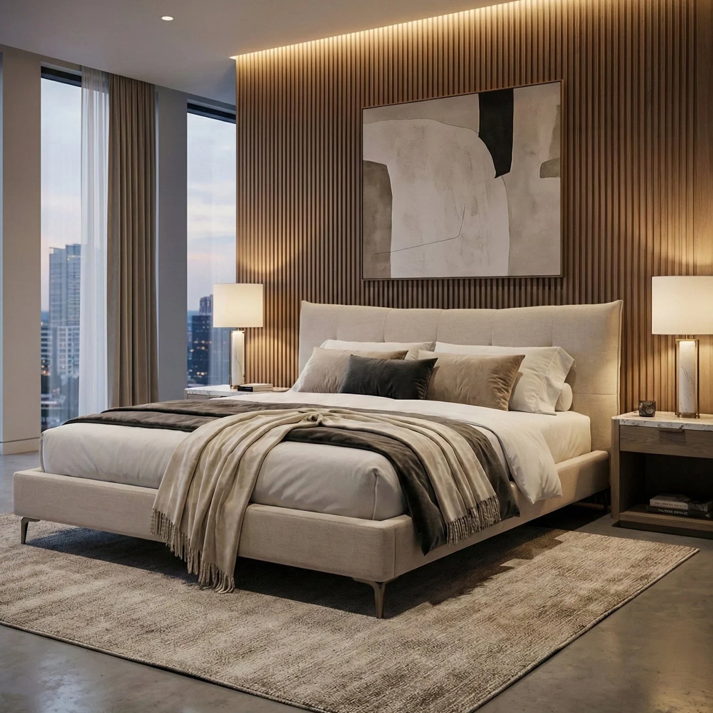Luxury Modern Gray Tufted Bed European Style for Villa