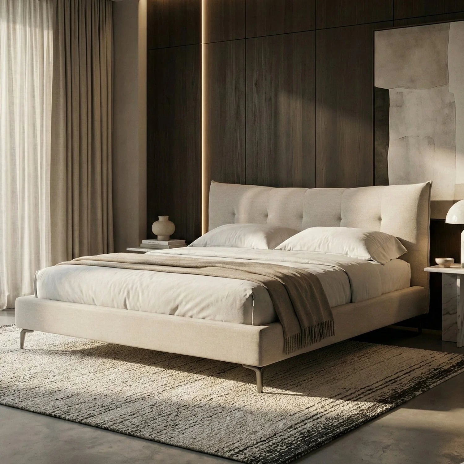 Luxury Modern Gray Tufted Bed European Style for Villa