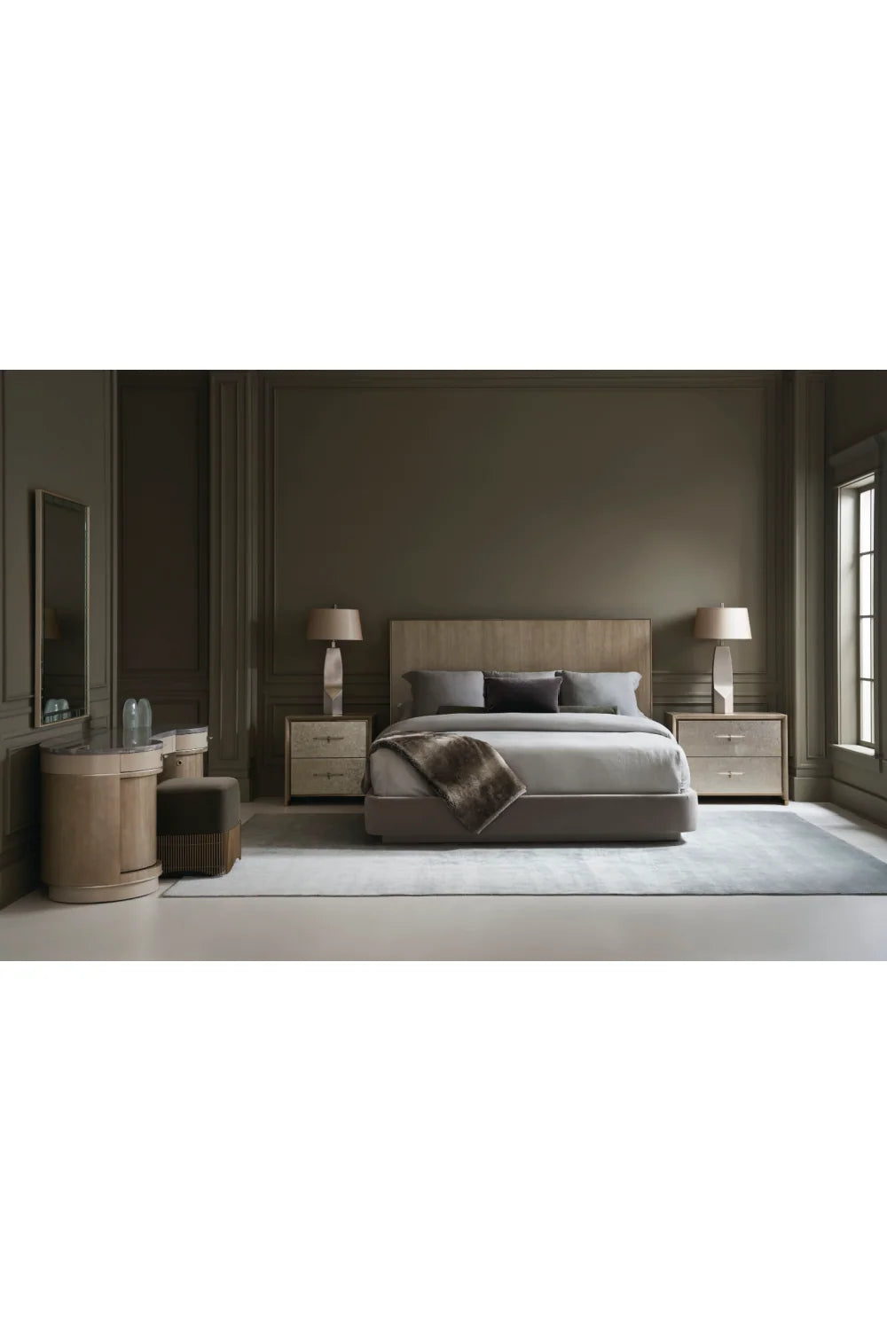 Luxury Modern Gray Upholstered Bed European Style for Villa