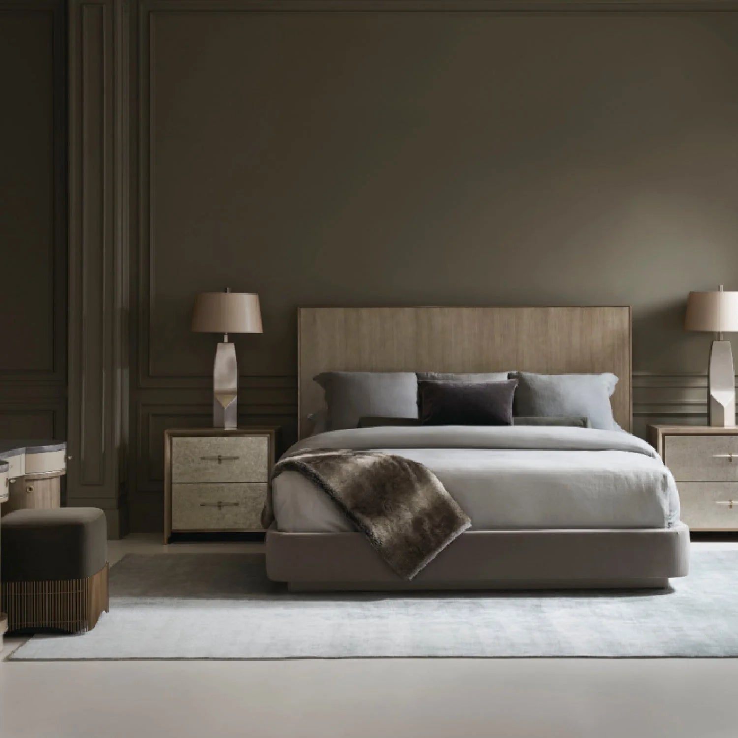 Luxury Modern Gray Upholstered Bed European Style for Villa
