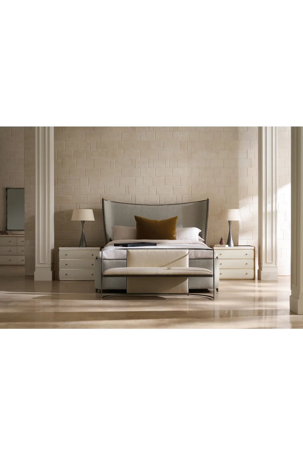 Luxury Modern Gray Upholstered Bed European Style for Villa