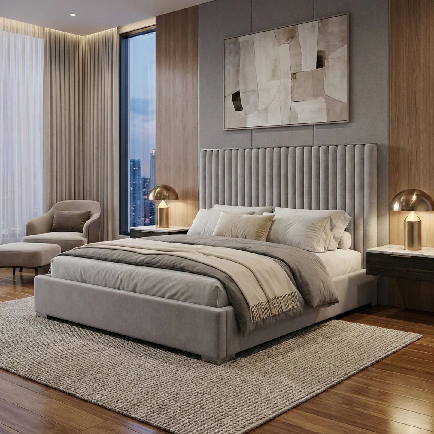 Luxury Modern Gray Velvet Bed European Style for Villa