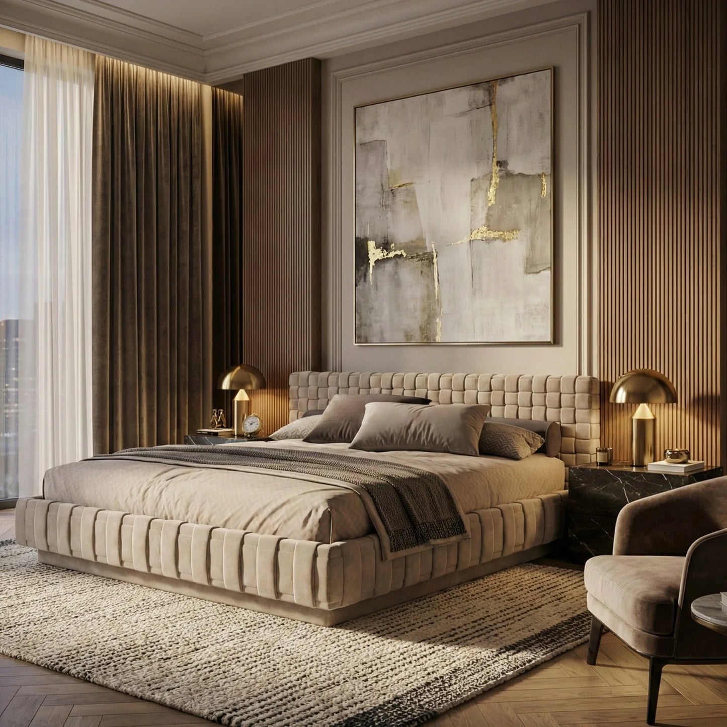 Luxury Modern Gray Velvet Bed European Style for Villa