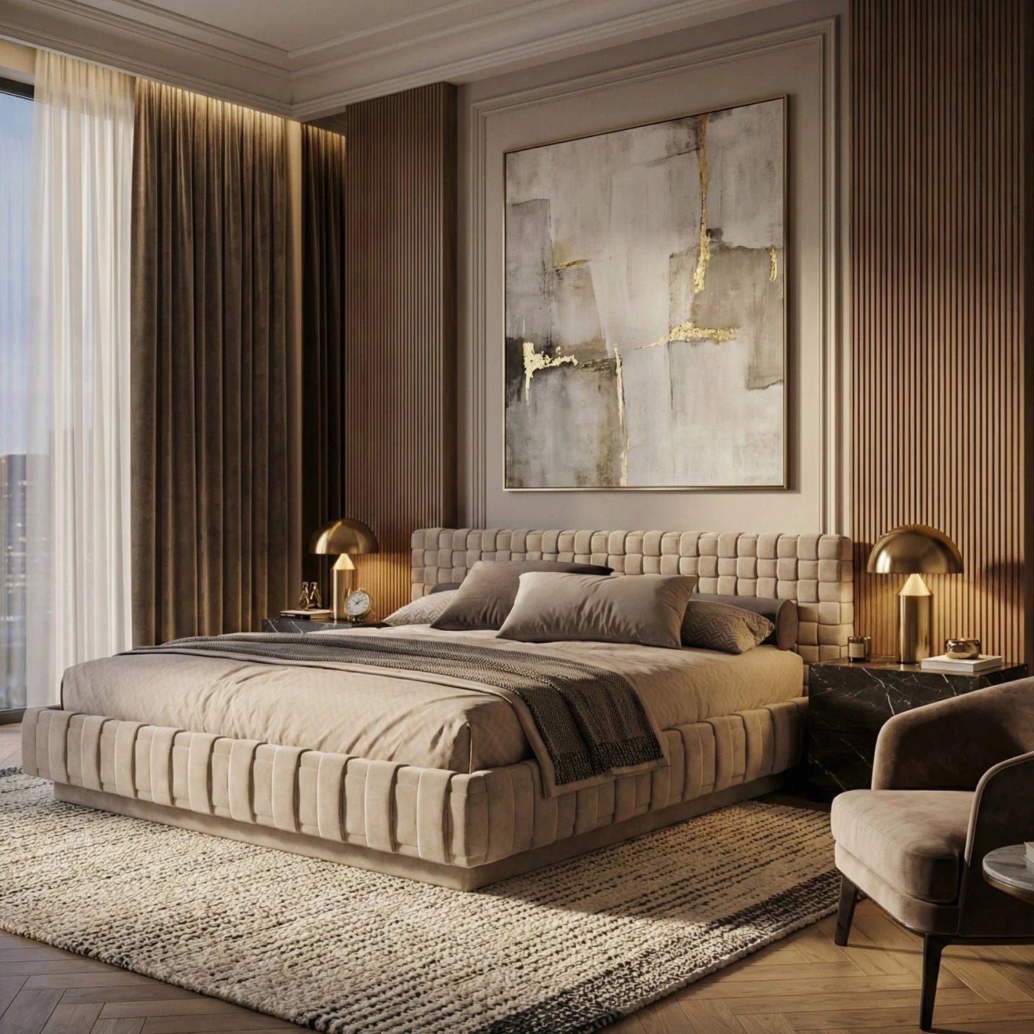 Luxury Modern Gray Velvet Bed European Style for Villa