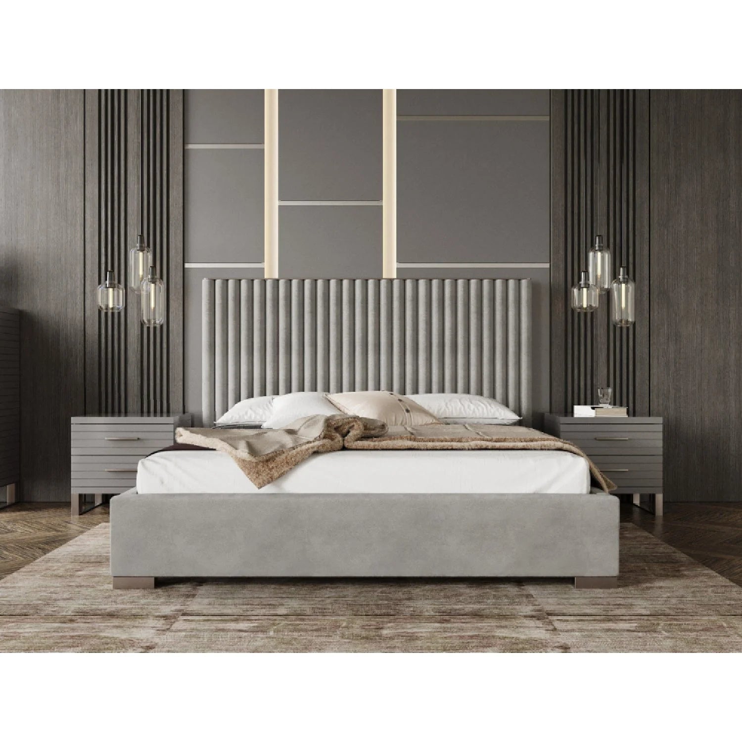 Luxury Modern Gray Velvet Bed European Style for Villa