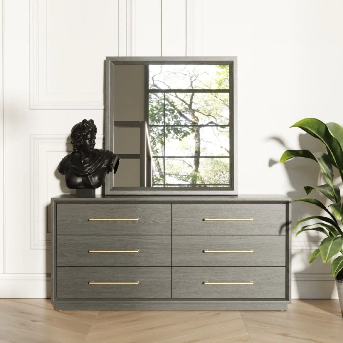 Luxury Modern Gray Wash 6-Drawer Dresser European Style for Villa