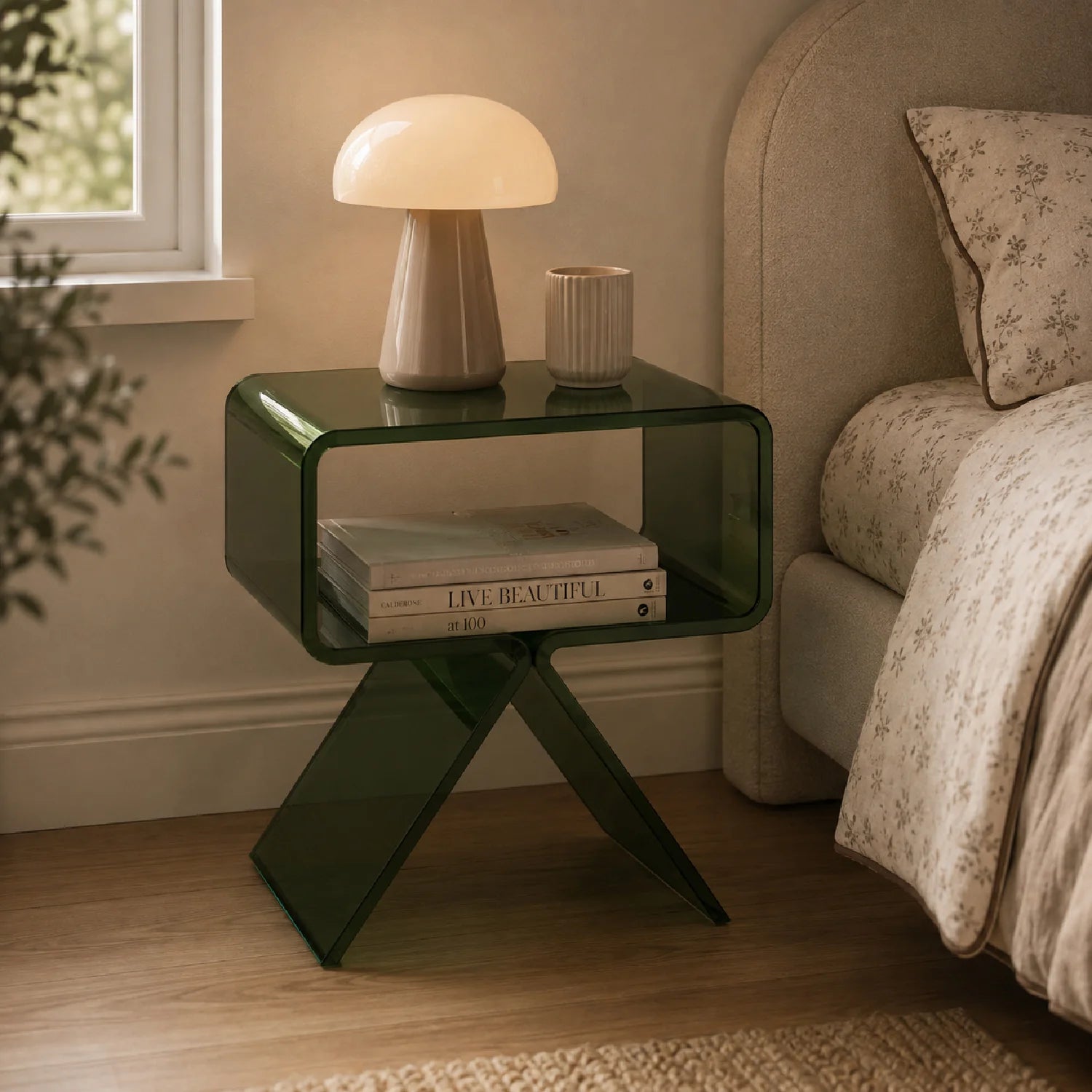 Luxury Modern Green Acrylic Nightstand European Style for Villa