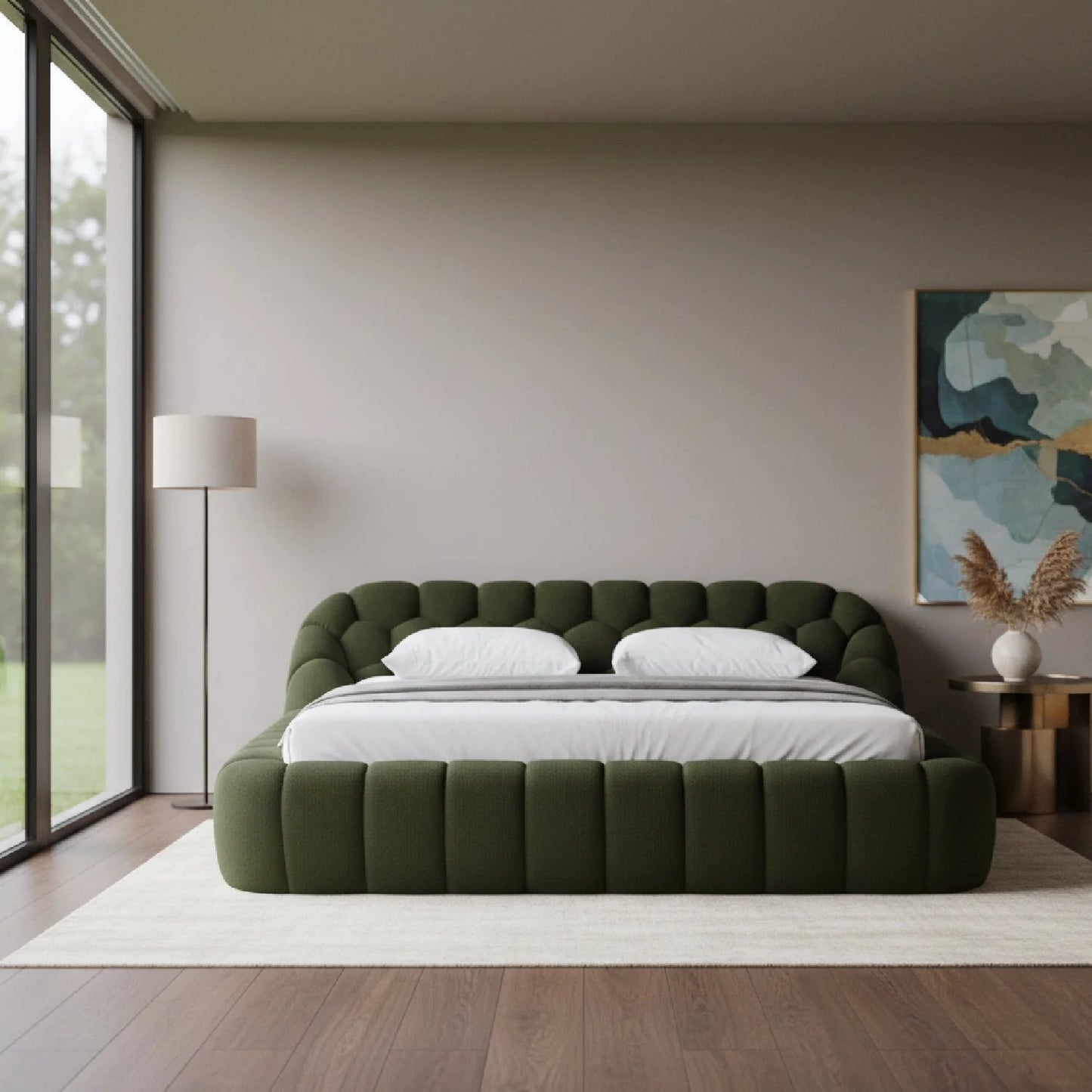 Luxury Modern Green Hexagonal Tufted Bed European Style for Villa