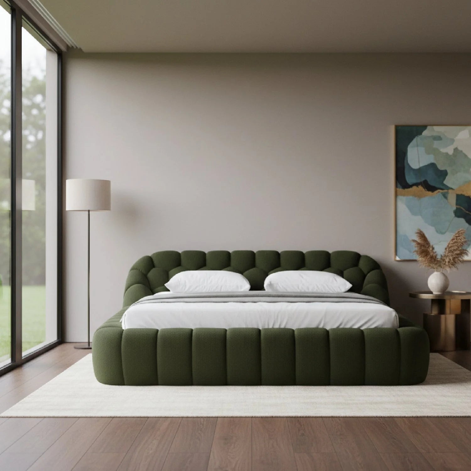 Luxury Modern Green Hexagonal Tufted Bed European Style for Villa