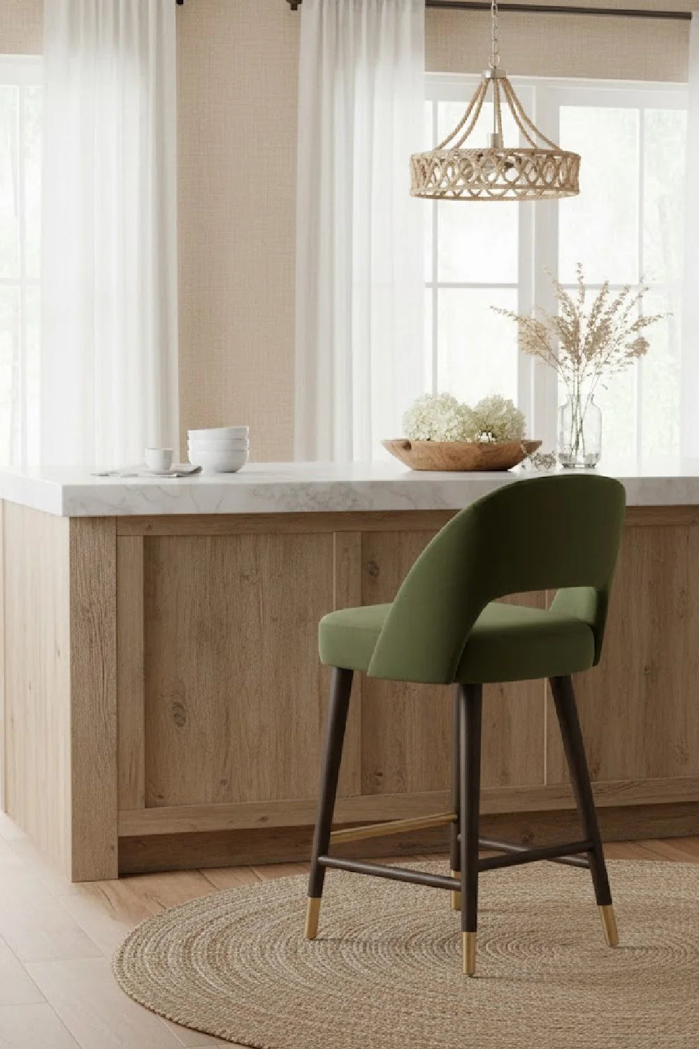Luxury Modern Green Velvet Counter Stool European Style for Villa
