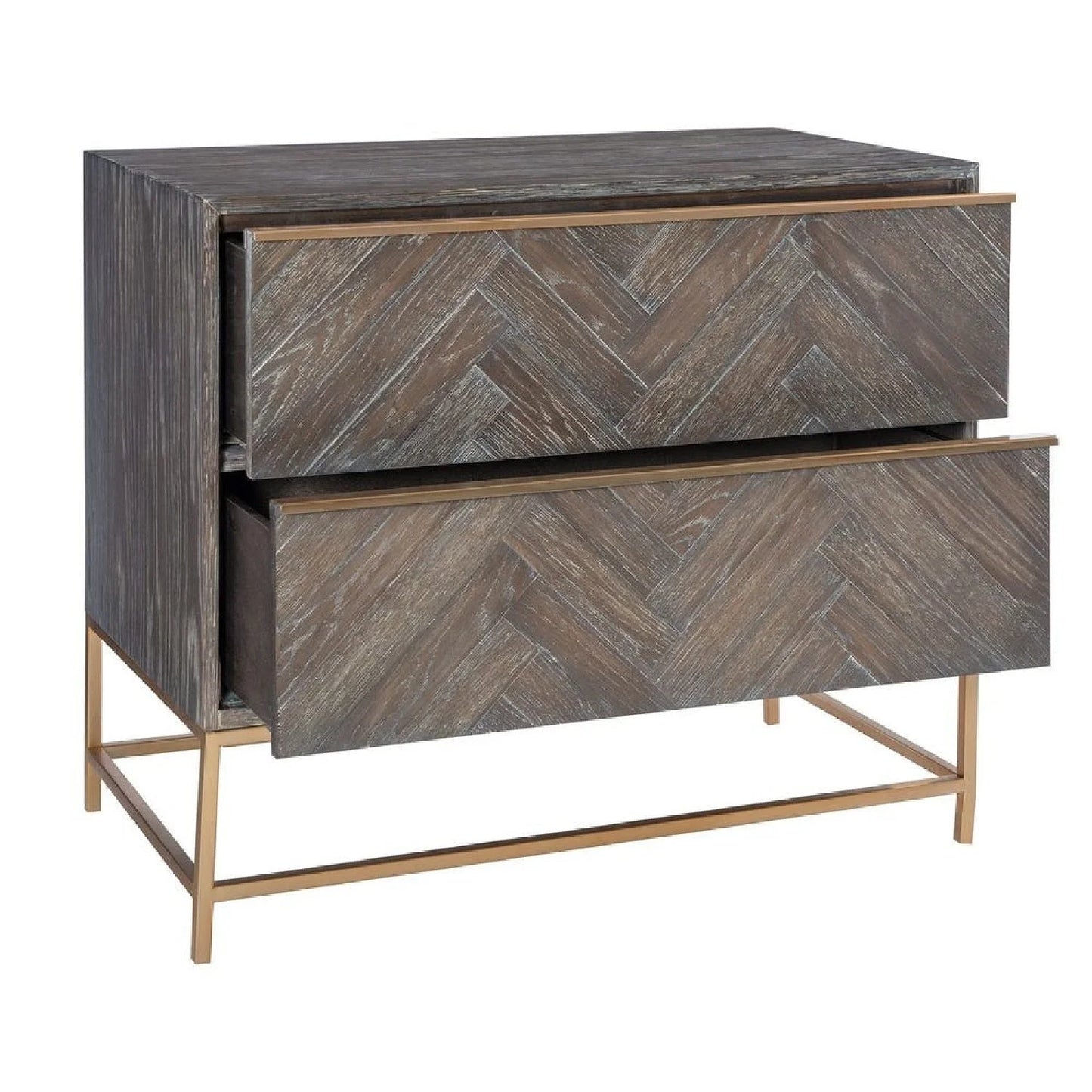 Luxury Modern Herringbone Oak 2-Drawer Chest European Style for Villa