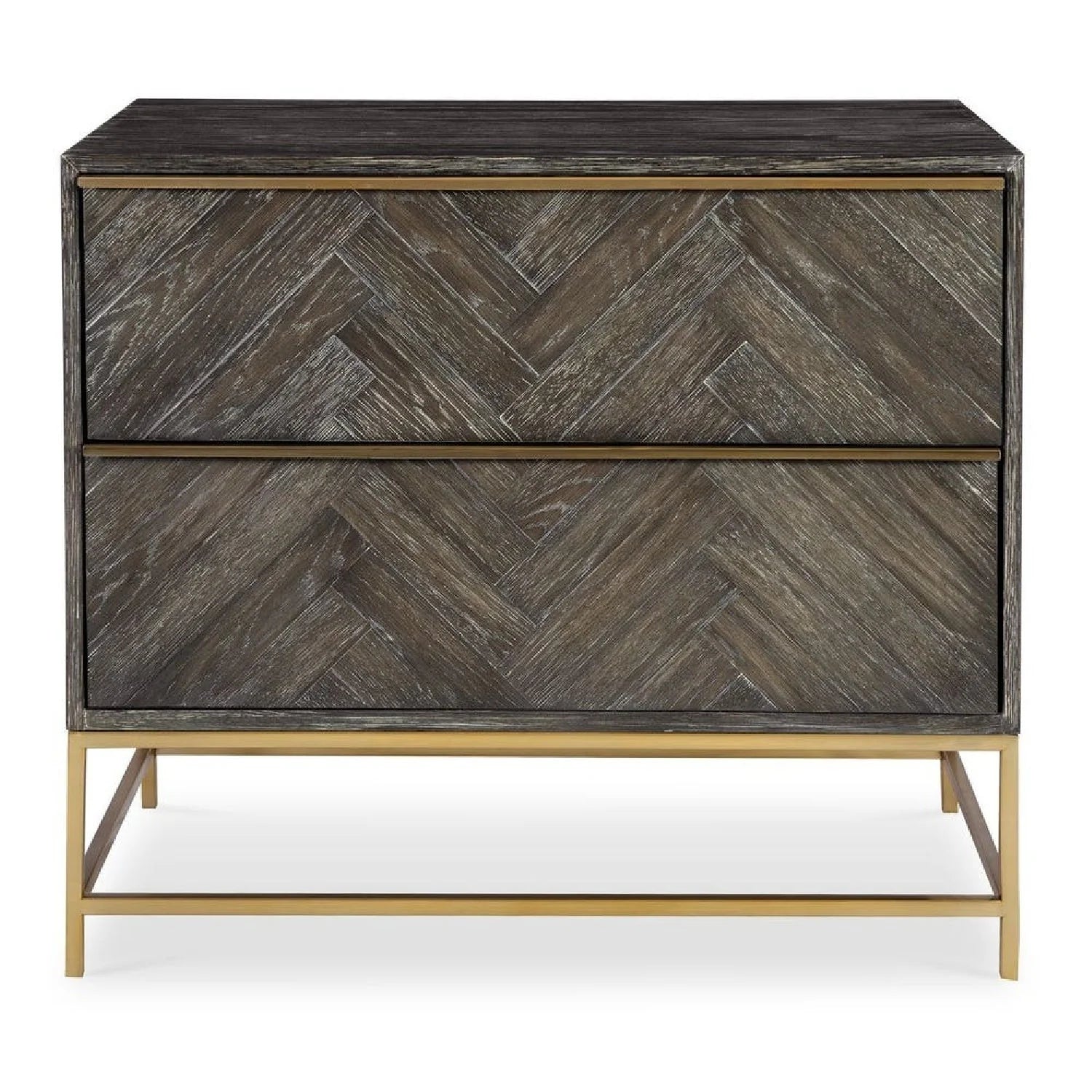 Luxury Modern Herringbone Oak 2-Drawer Chest European Style for Villa