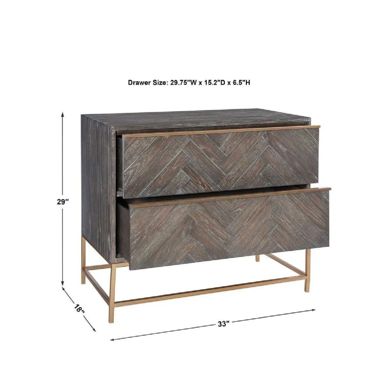 Luxury Modern Herringbone Oak 2-Drawer Chest European Style for Villa