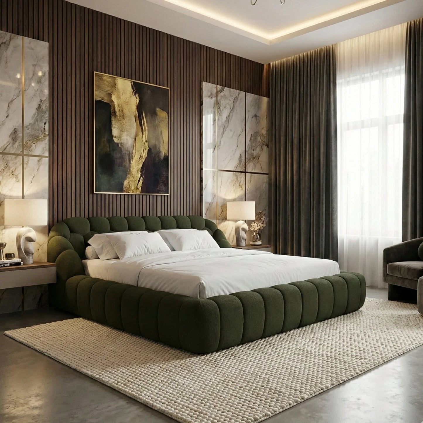 Luxury Modern Hexagonal Tufted Queen Bed European Style for Villa