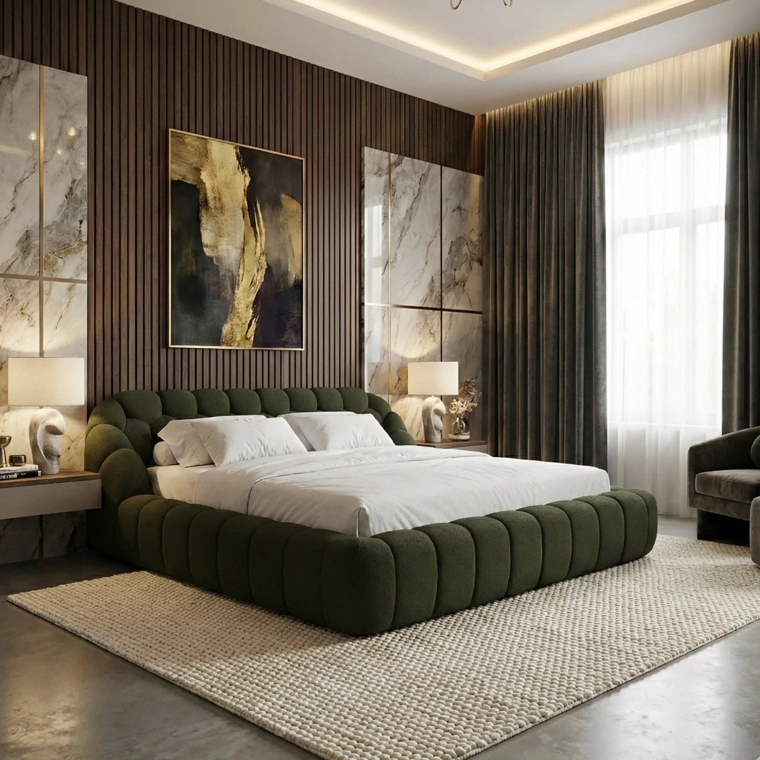 Luxury Modern Hexagonal Tufted Queen Bed European Style for Villa