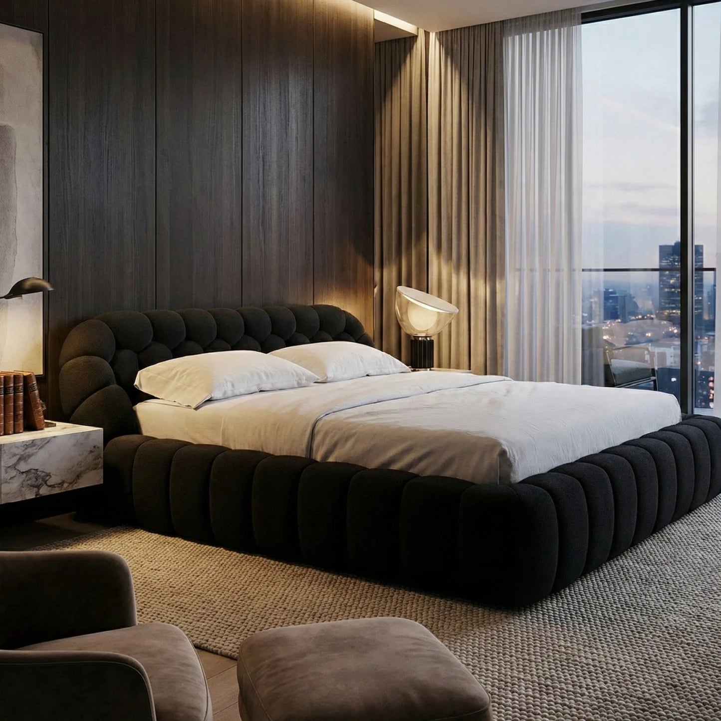 Luxury Modern Hexagonal Tufted Queen Bed European Style for Villa