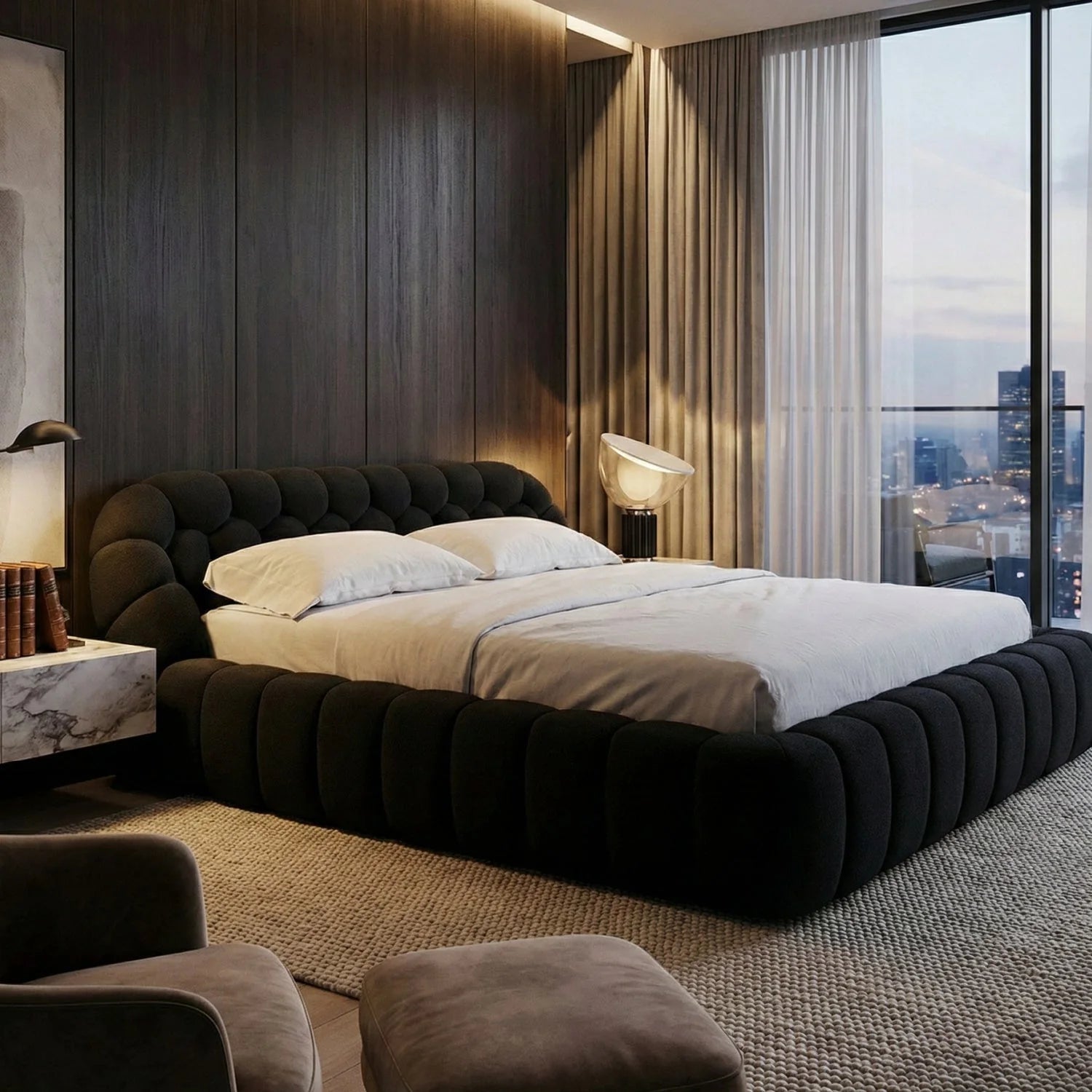 Luxury Modern Hexagonal Tufted Queen Bed European Style for Villa