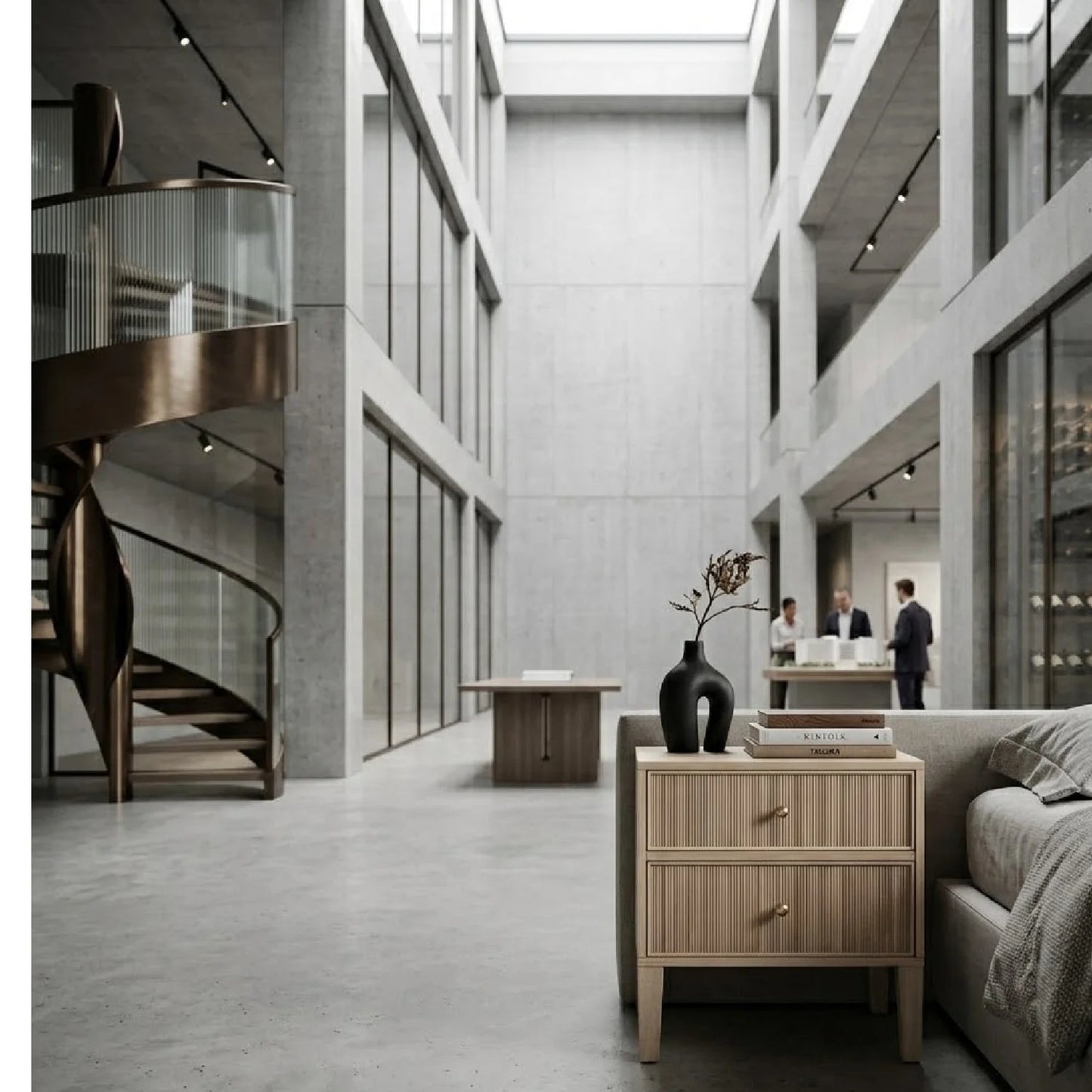 Luxury Modern Highland 2-Drawer Oak Nightstand European Style for Villa