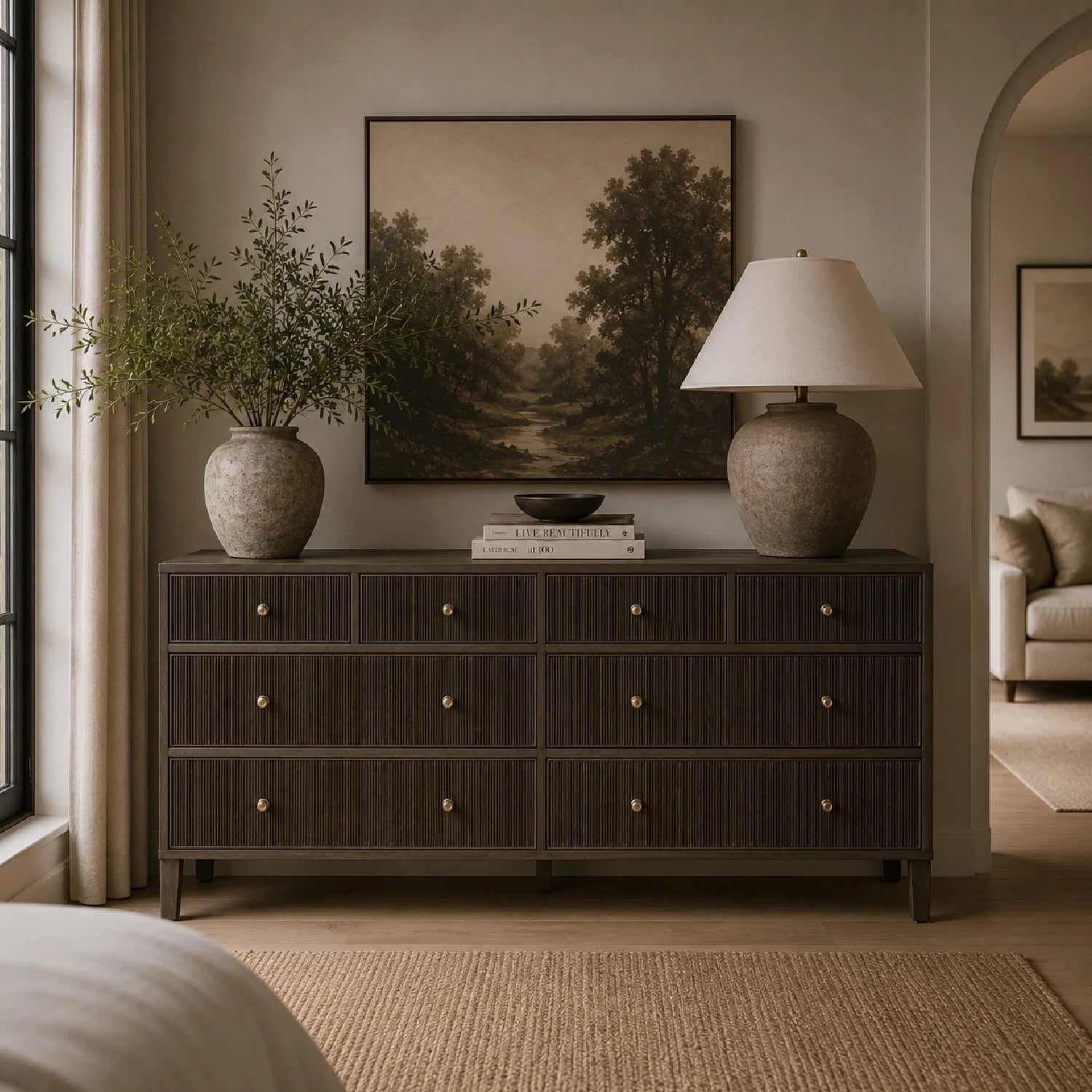 Luxury Modern Highland Oak 8-Drawer Dresser European Style for Villa