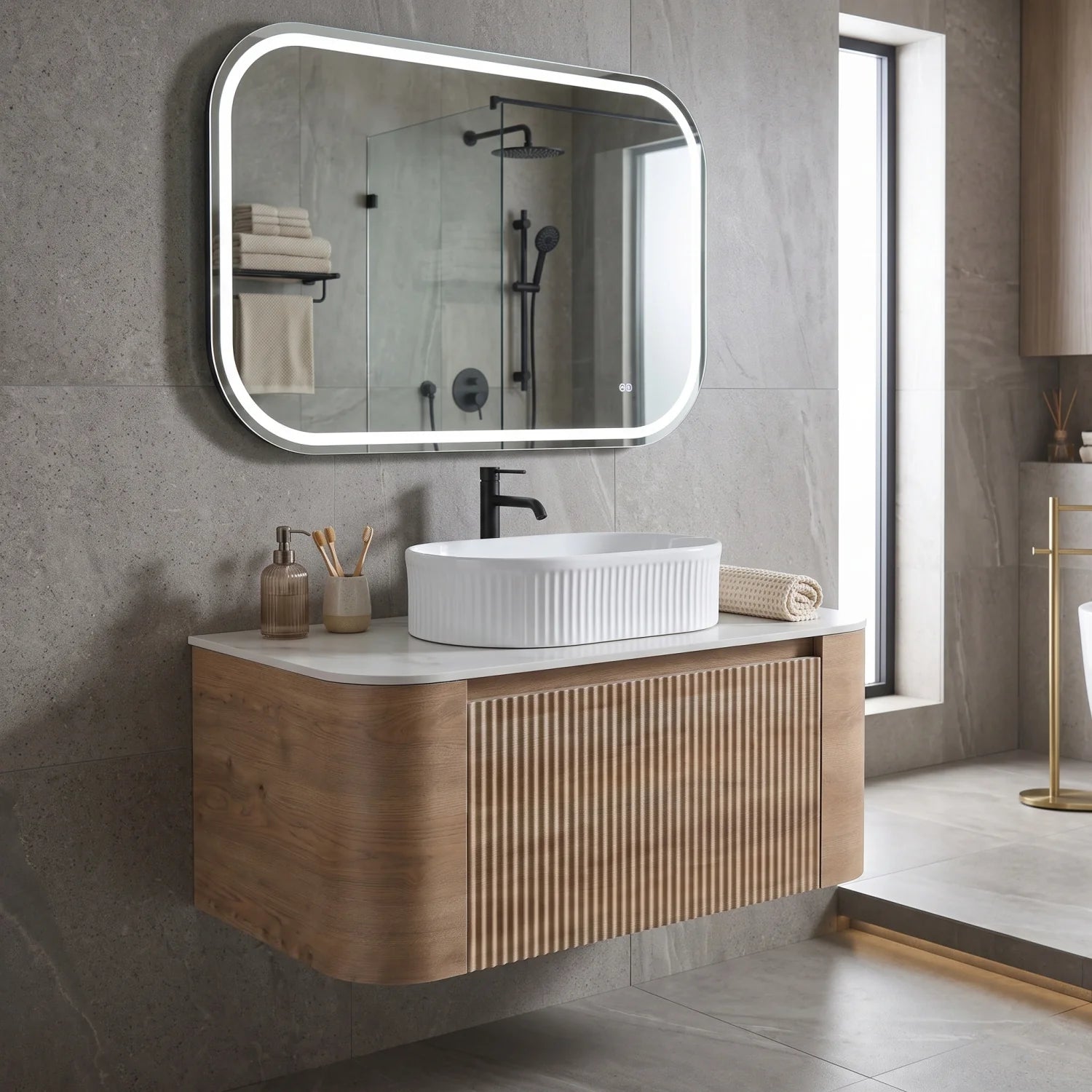 Luxury Modern Honey Oak Bathroom Vanity European Style for Villa