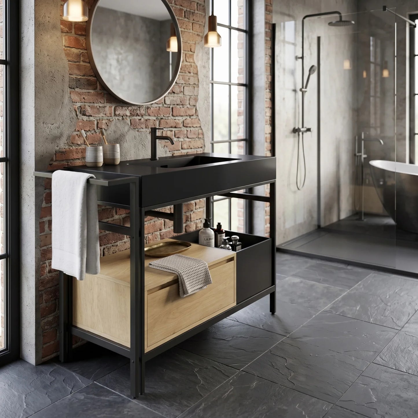 Luxury Modern Industrial Metal Bathroom Vanity European Style for Villa
