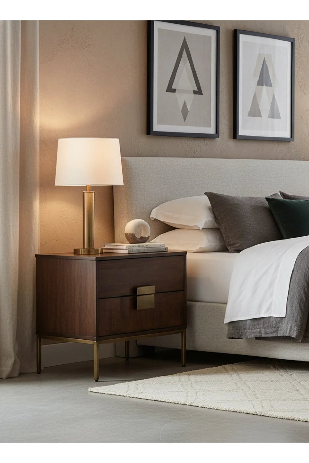 Luxury Modern Jade Acacia Wood 2-Drawer Nightstand European Style for Villa