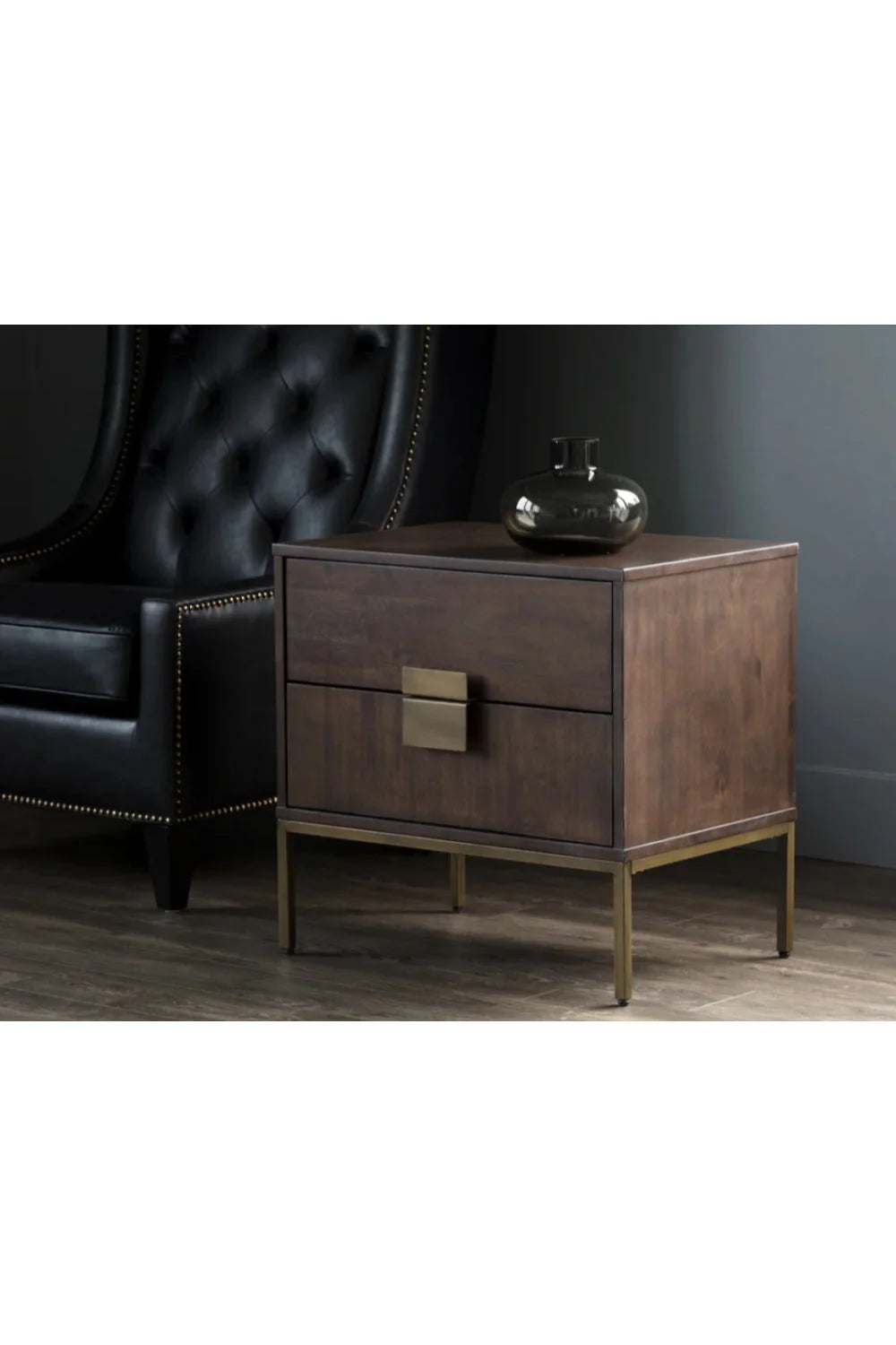 Luxury Modern Jade Acacia Wood 2-Drawer Nightstand European Style for Villa