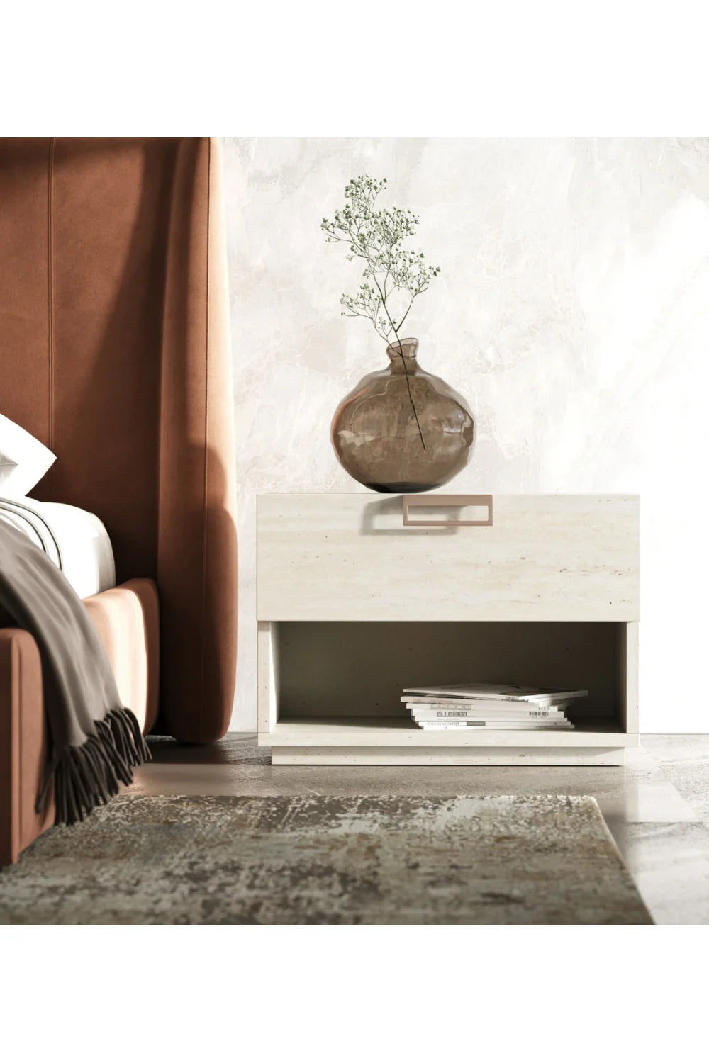 Luxury Modern Lago Travertine Nightstand European Style for Villa