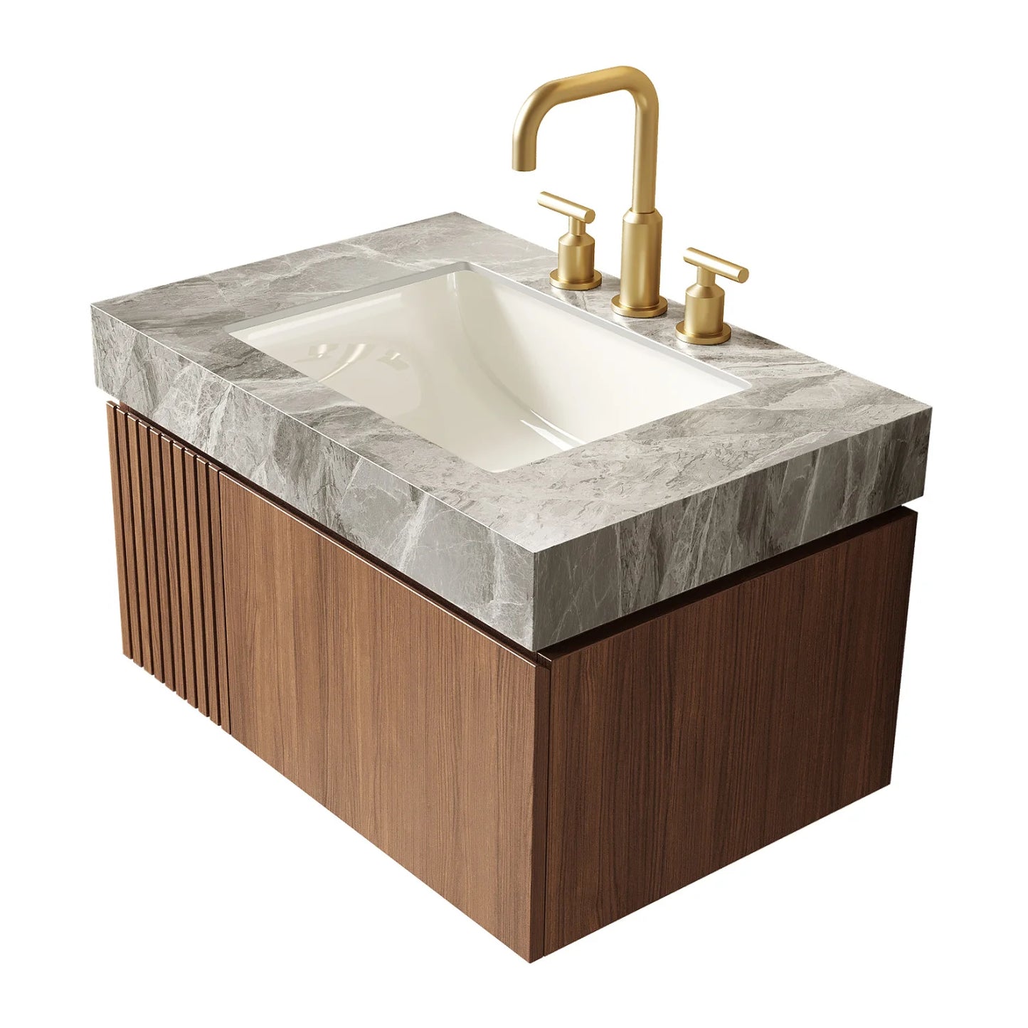 Luxury Modern Light Gray Sintered Stone Bathroom Vanity European Style for Villa