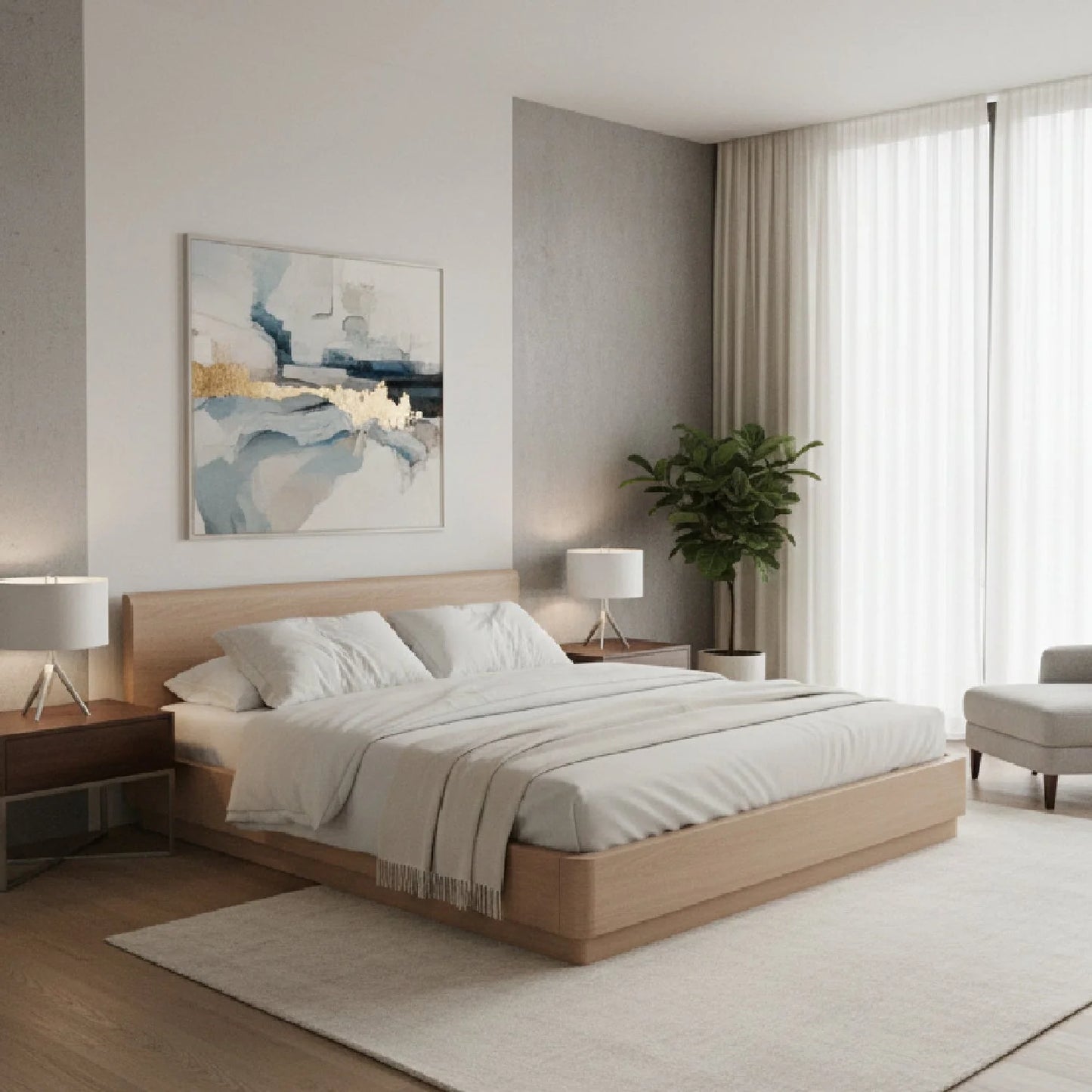 Luxury Modern Light Oak Bed European Style for Villa