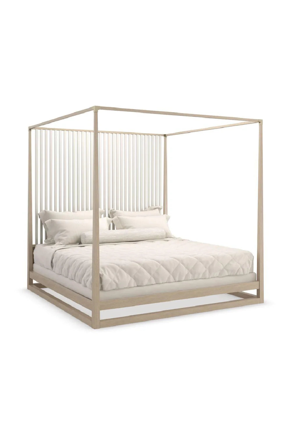 Luxury Modern Light Oak Canopy Bed European Style for Villa