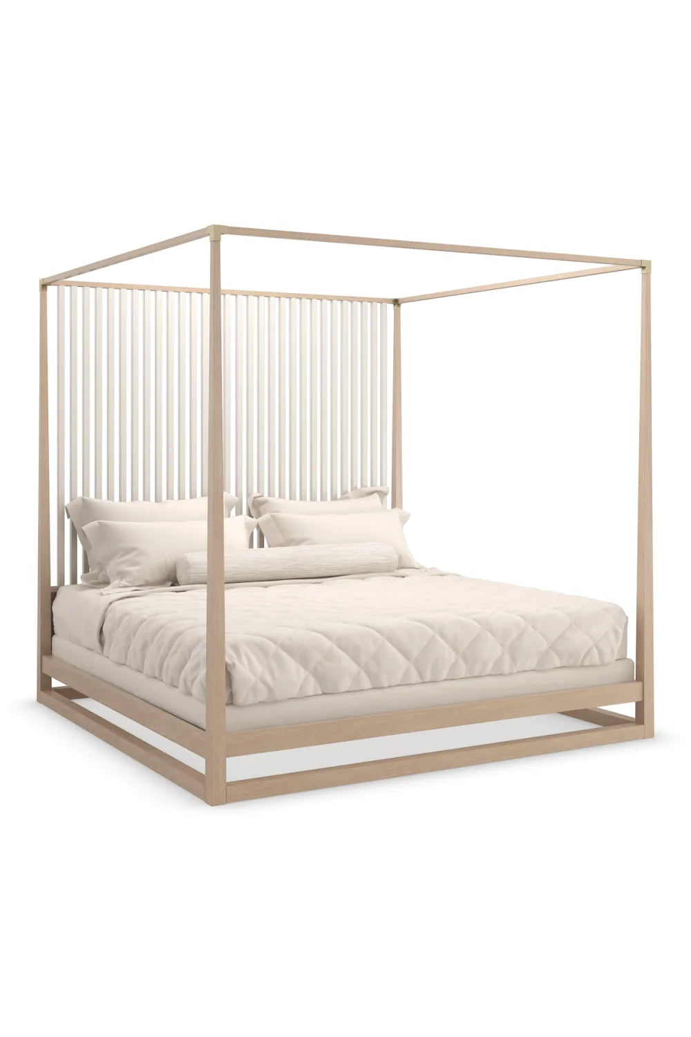 Luxury Modern Light Oak Canopy Bed European Style for Villa