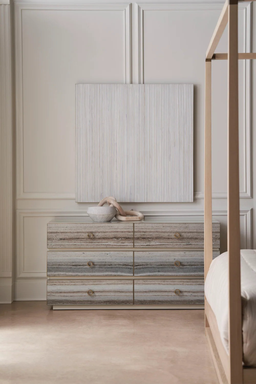 Luxury Modern Light Oak Canopy Bed European Style for Villa