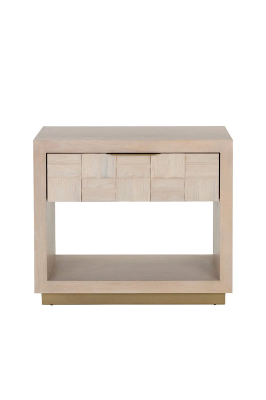 Luxury Modern Light Oak Wood-Tile Nightstand European Style for Villa