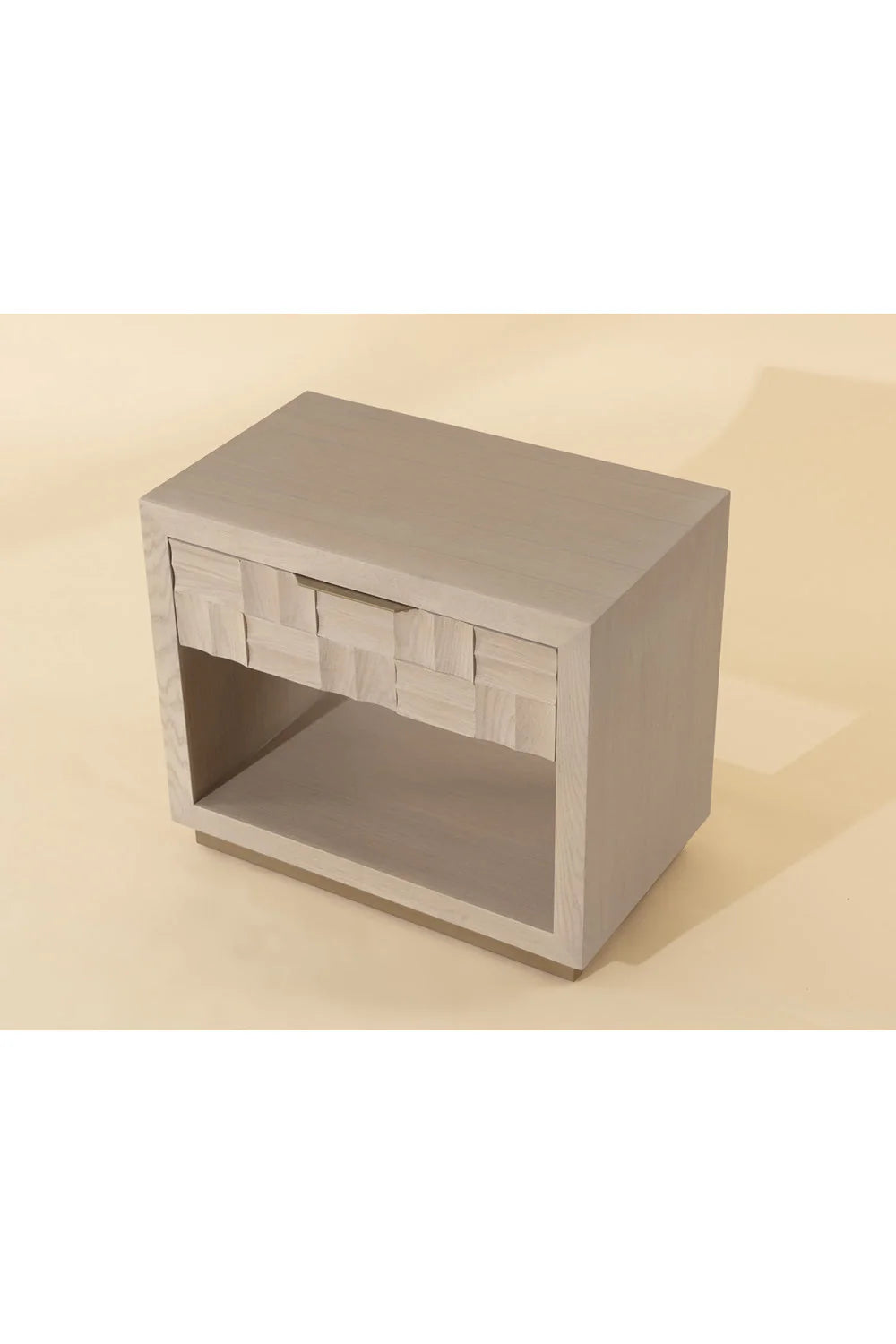 Luxury Modern Light Oak Wood-Tile Nightstand European Style for Villa