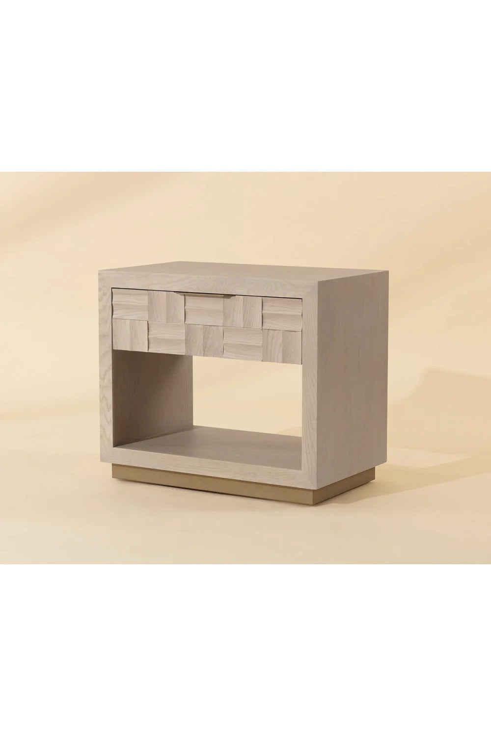 Luxury Modern Light Oak Wood-Tile Nightstand European Style for Villa