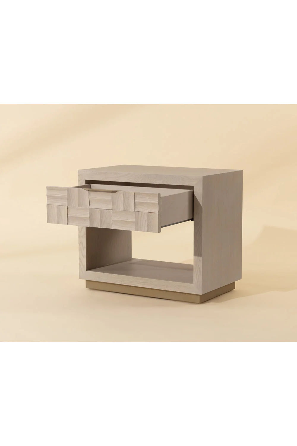 Luxury Modern Light Oak Wood-Tile Nightstand European Style for Villa